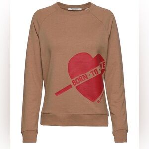 NWOT Scotch & Soda Women’s Tan Crewneck Sweatshirt with Red Heart Graphic Sz XS